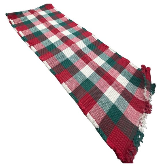 Christmas table runner rectangle plaid red green fringe border 72X13" READ - Picture 1 of 5